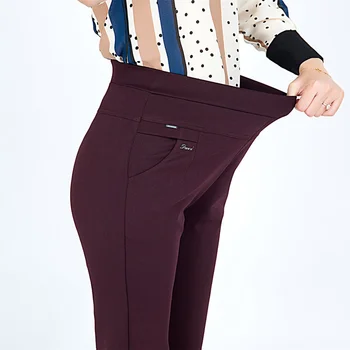 S-6XLNew סתיו חורף בתוספת גודל לנשים אופנה מכנסיים בצבע אחיד רזה גבוהה המותניים אלסטי מכנסיים מתאימים הגברת עיפרון מכנסיים